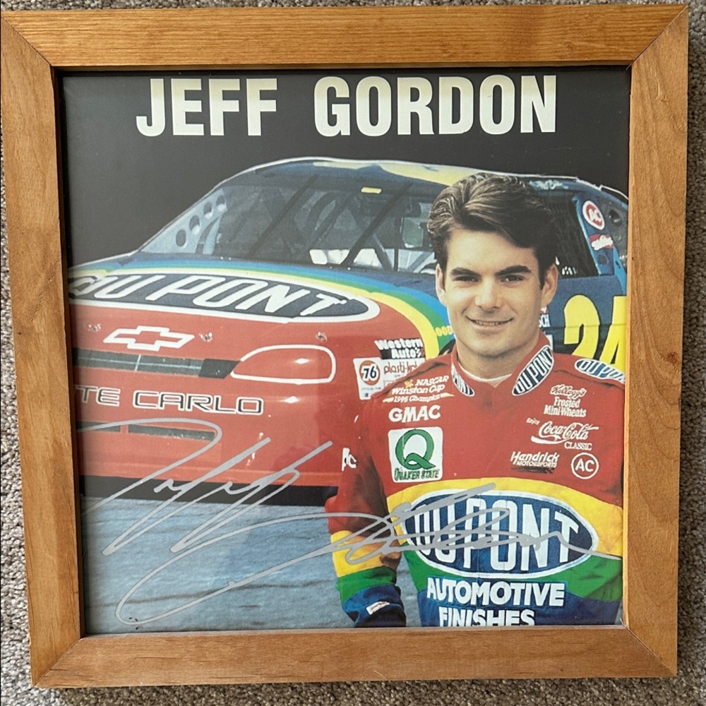 Jeff Gordon Racing Memorabilia with Wooden Frame